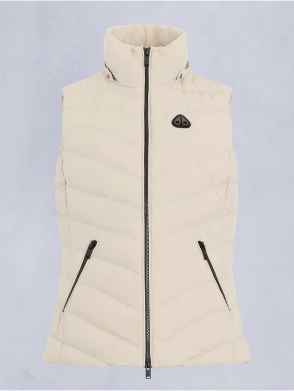 Moose Knuckles Women's Light Cream Quilted Puffer Vest with Faux Fur Hood - Picture 11 of 13